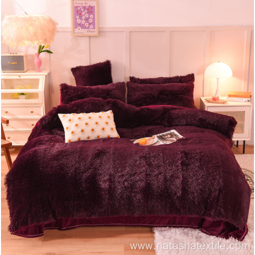 4-pcs solid plush shaggy fur comforter bedding sets